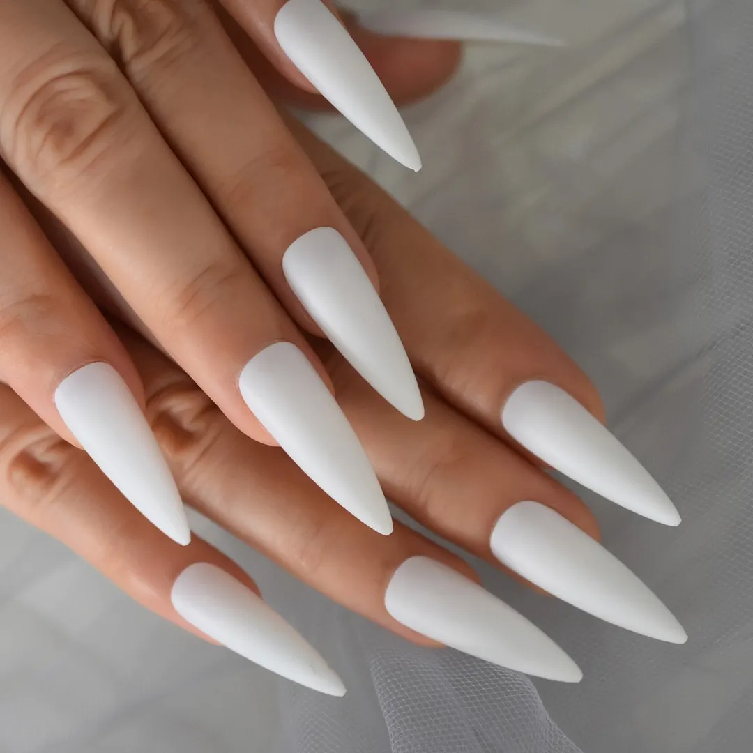 Fake Nails With Sticker Nails Matte Manicure Prss On Nails Acrylic Medium Stiletto Slim Fake Fingernail For Women DIY Nail Art-Nail Inspo