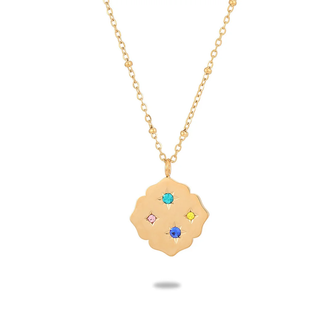 Starry Sky Flower Color Diamond Smooth Stainless Steel Necklace