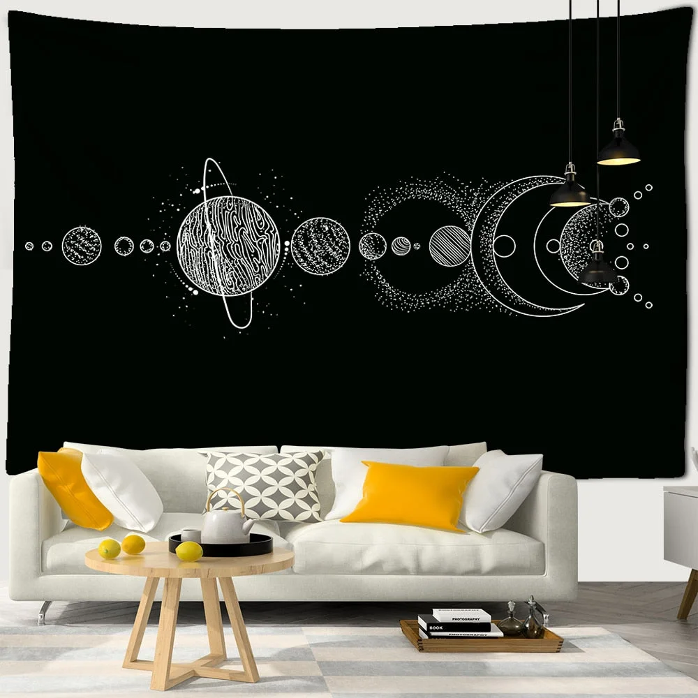 Black White Sun Moon Geometry Polyester Tapestry Mandala Bohemia Wall Hanging Polyester Yoga Mats Beach Towel Decor Livingroom
