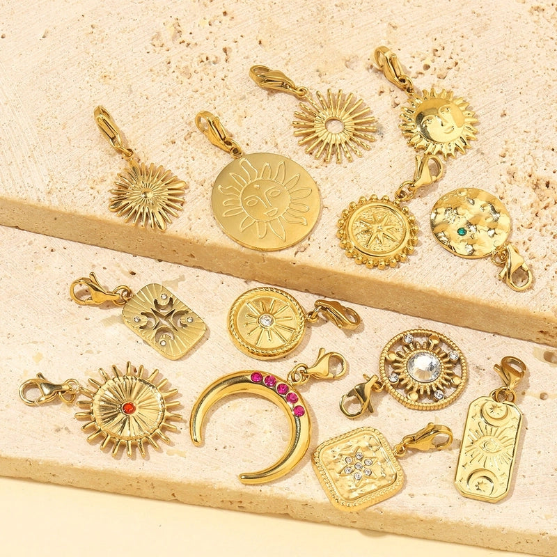 3 PCS/Package Titanium Steel Rhinestones Sun Moon Pendant Jewelry Accessories