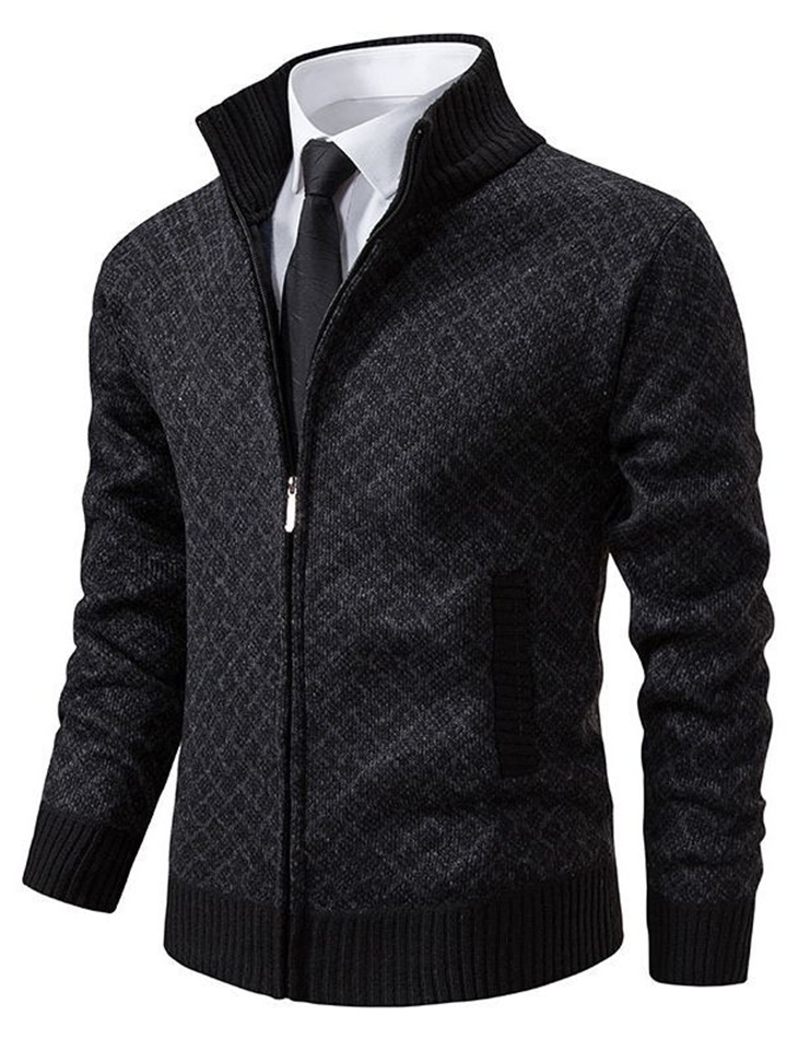 Autumn and Winter Padded Thickened Casual Cardigan Sweater Men's Stand-up Collar Zipper Knitted Sweater Coat