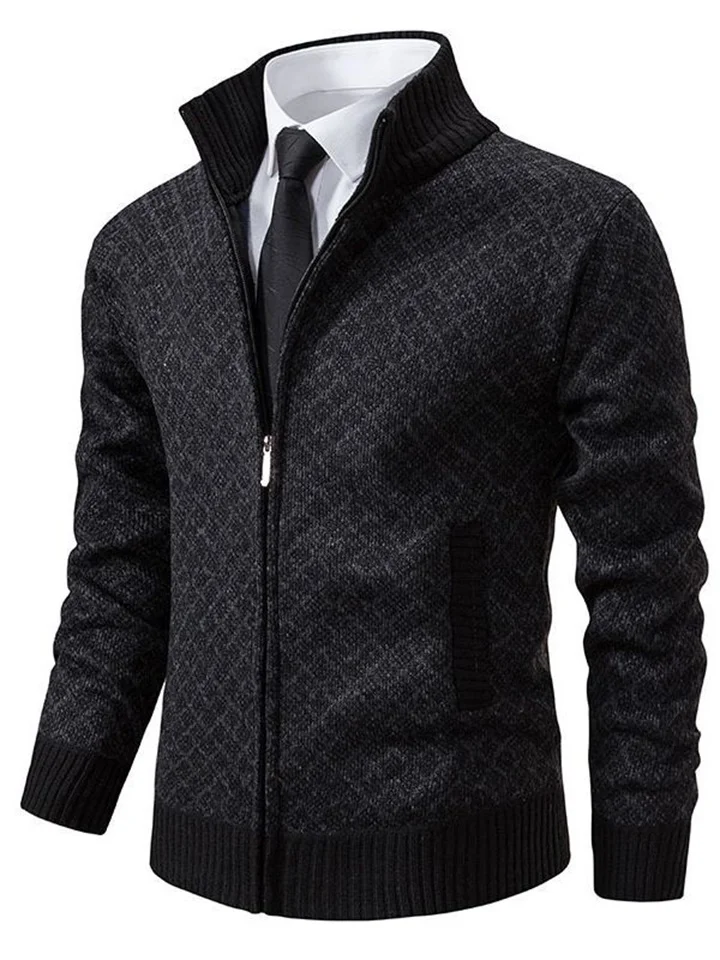 Autumn and Winter Padded Thickened Casual Cardigan Sweater Men's Stand-up Collar Zipper Knitted Sweater Coat-JRSEE