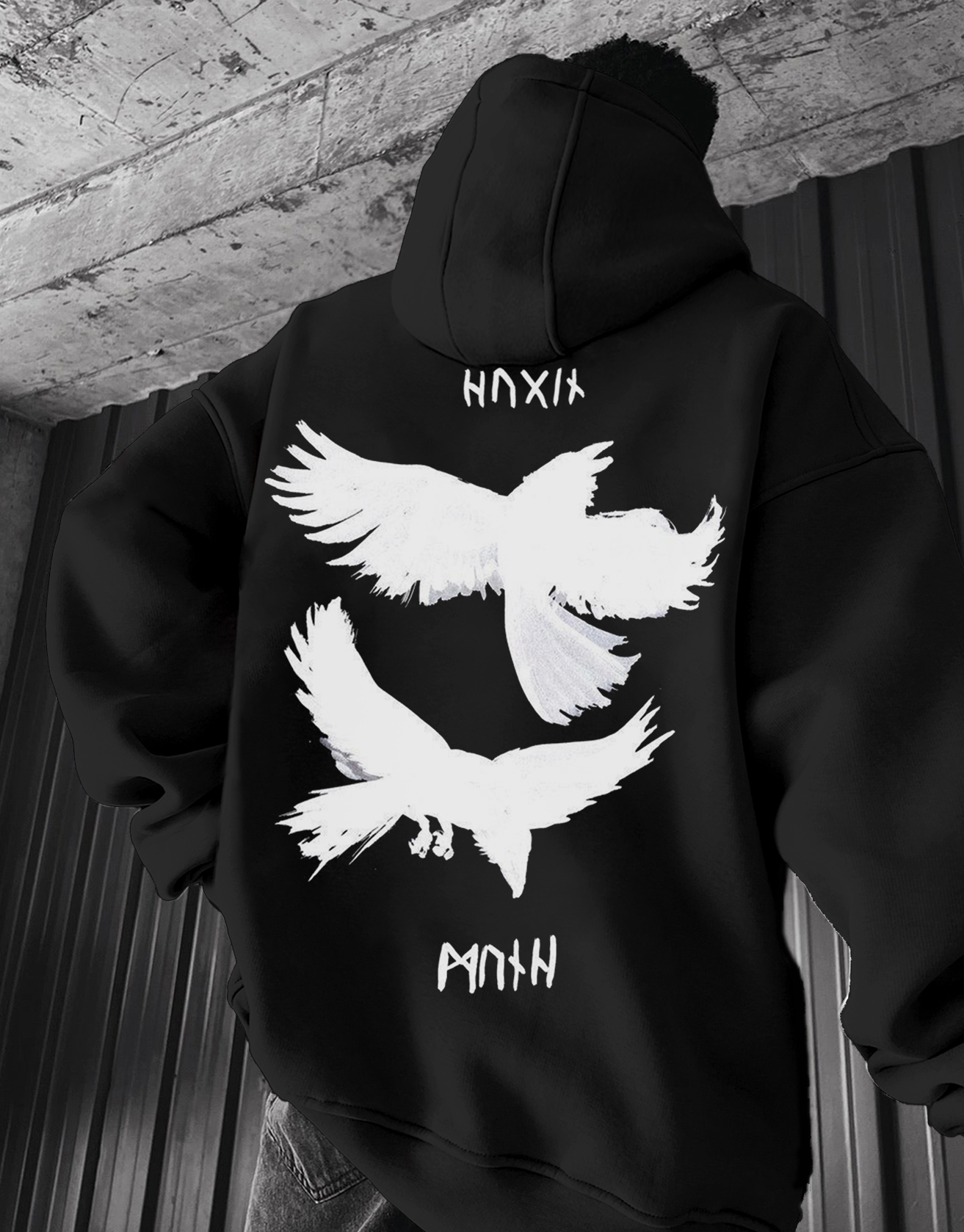 Nordic Viking Huginn Muninn Hoodie / TECHWEAR CLUB / Techwear