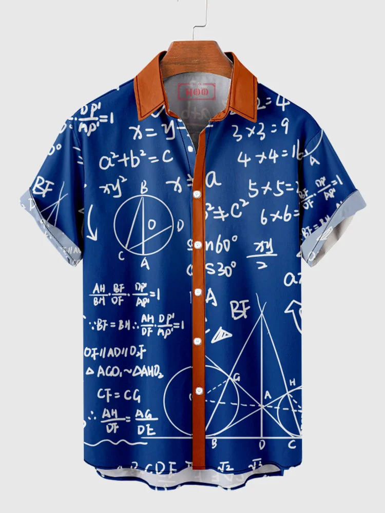 Full-Print Blue Mathematical Equation Printing Men's Short Sleeve Shirt