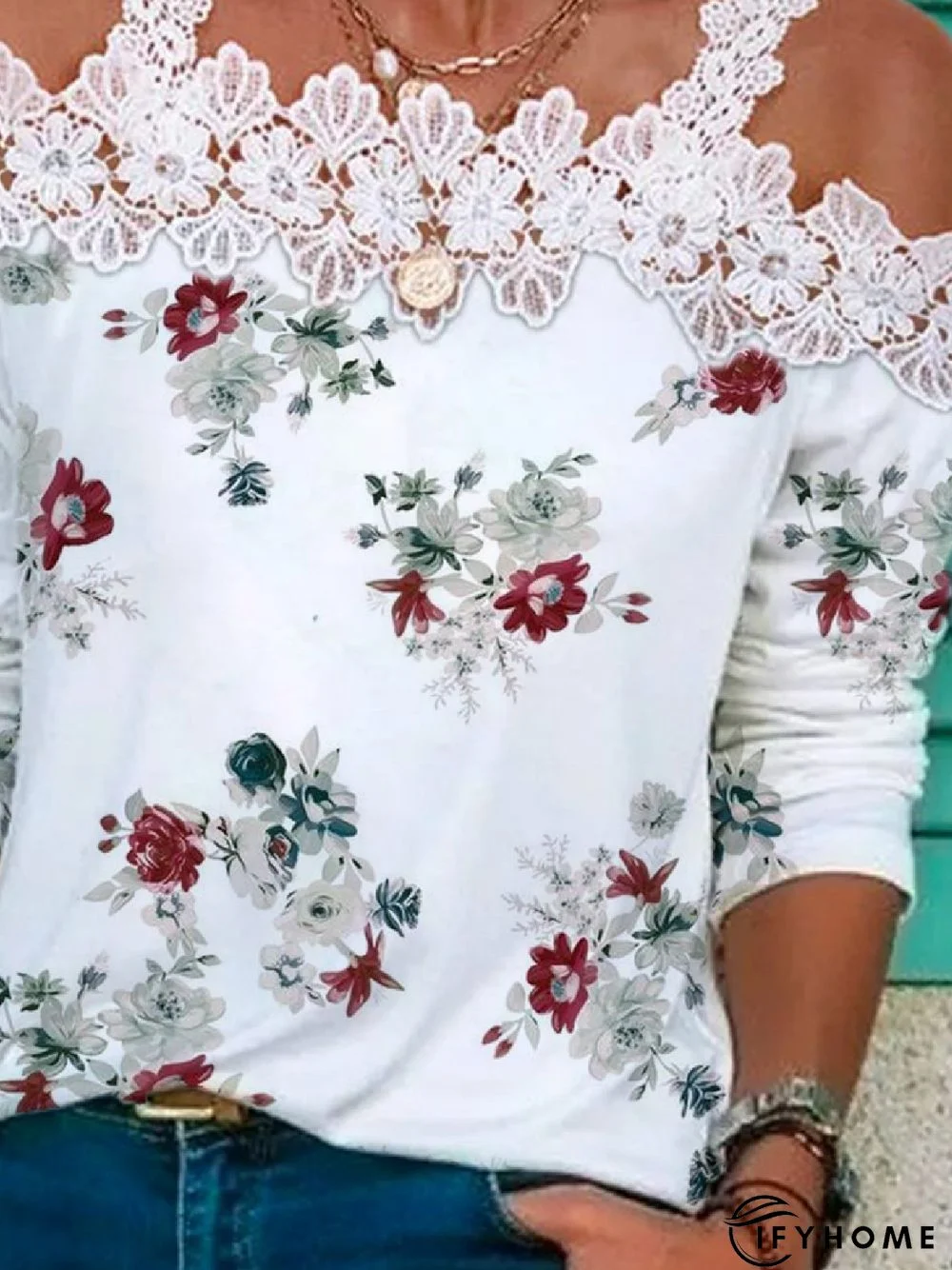 Casual Floral Square neck Loose Long Sleeve T-Shirt | IFYHOME