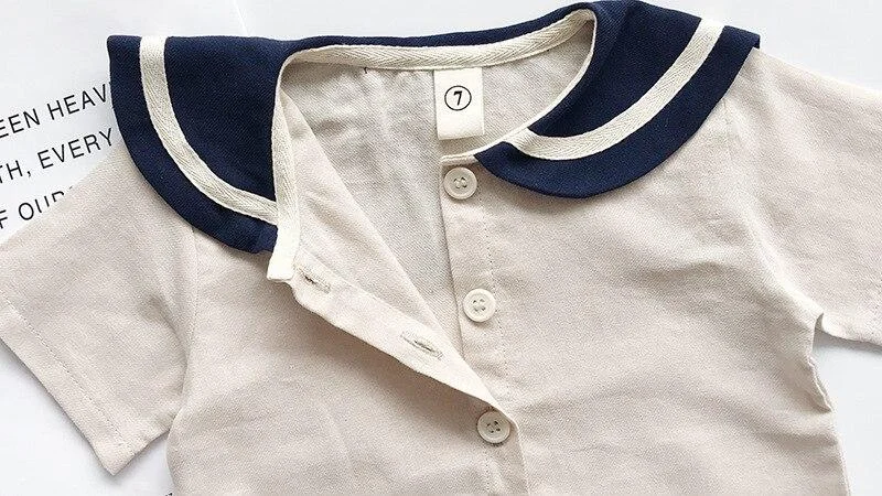 Navy Style Summer Clothes for Boys Girls Outfit Cotton T-Shirt + Shorts 2PCS Baby Kids Elastic Waist Dress Solid 2 3 4 5 6 Years