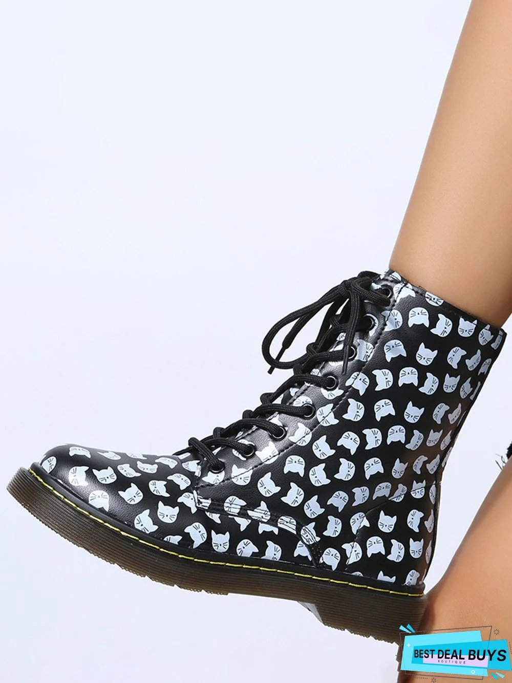Womens's Plus Size Cat Printing Martin Boots