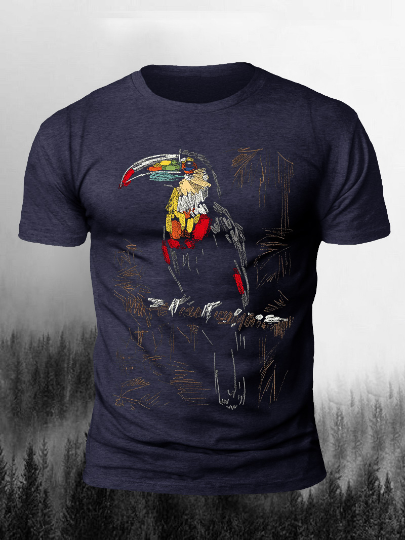 Men's Graffiti Stroke Parrot Print Casual Short Sleeve T-shirt