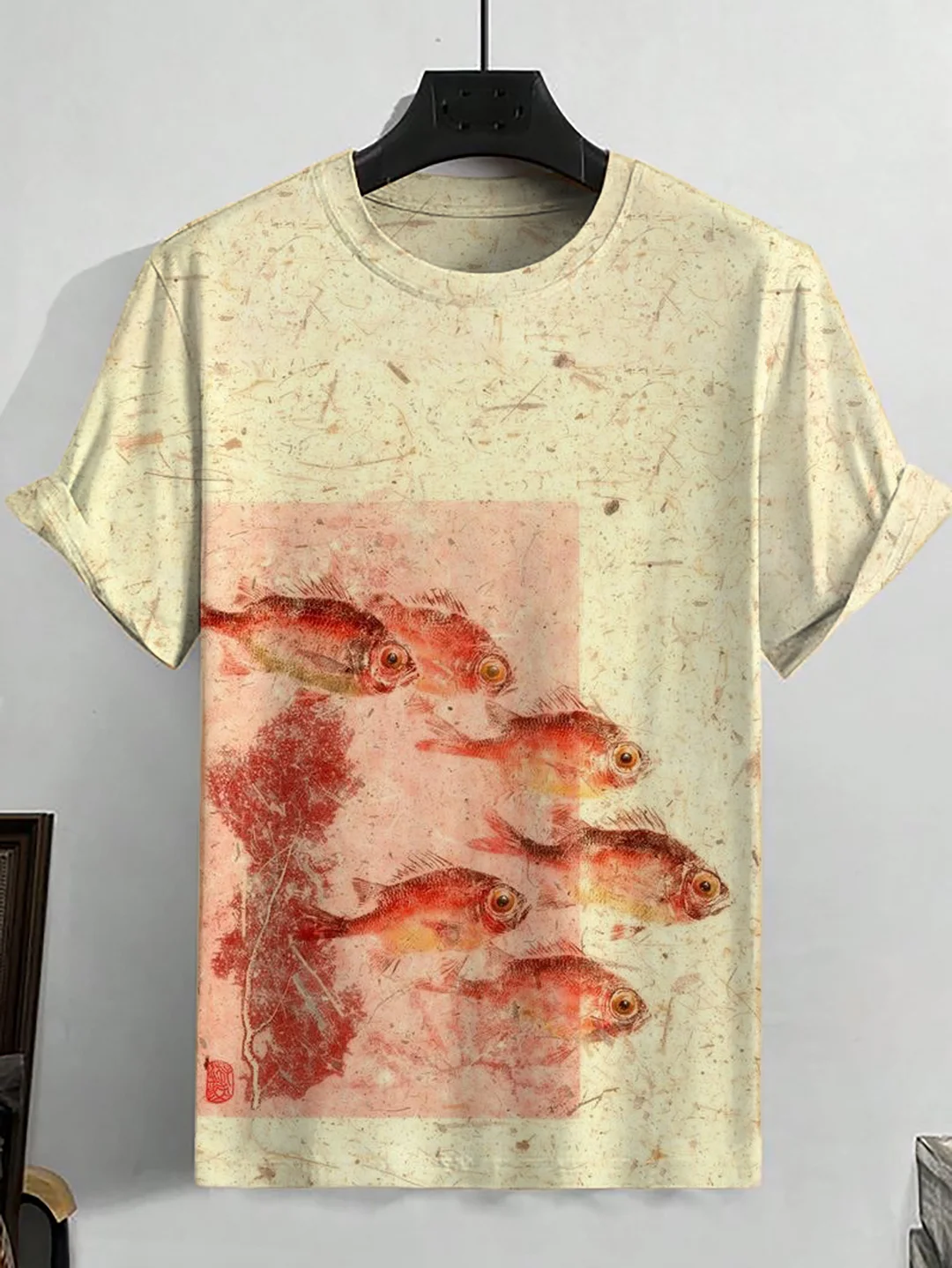 Men's Japanese Art Goldfish Print Casual T-Shirt