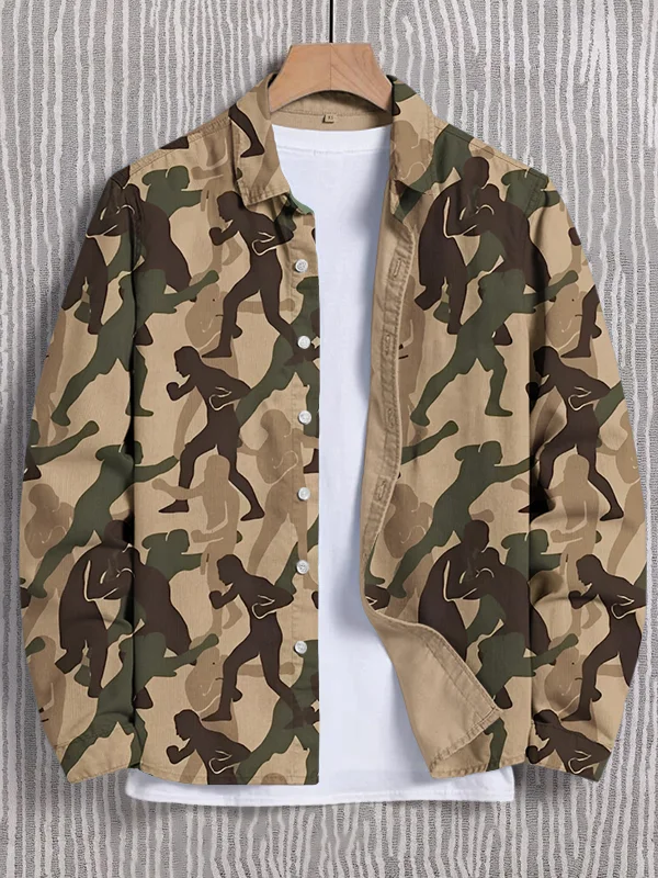 Men's Boxing Camouflage Art Print Denim-Like Long Sleeve Shirt