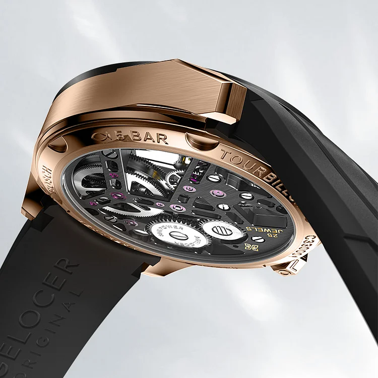 Agelocer Tourbillon Men's New Hollow Gold Black Mechanical Watch