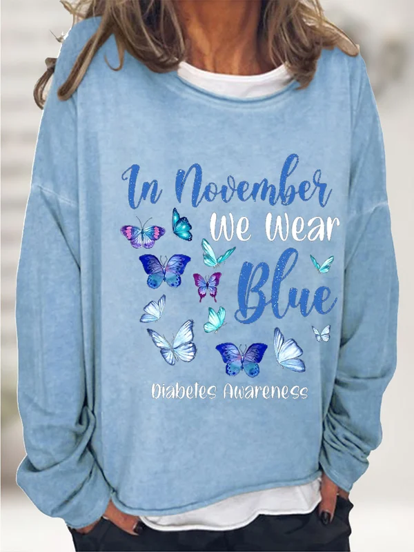 In November We Wear Blue Gnome Diabetes Awareness Print Top