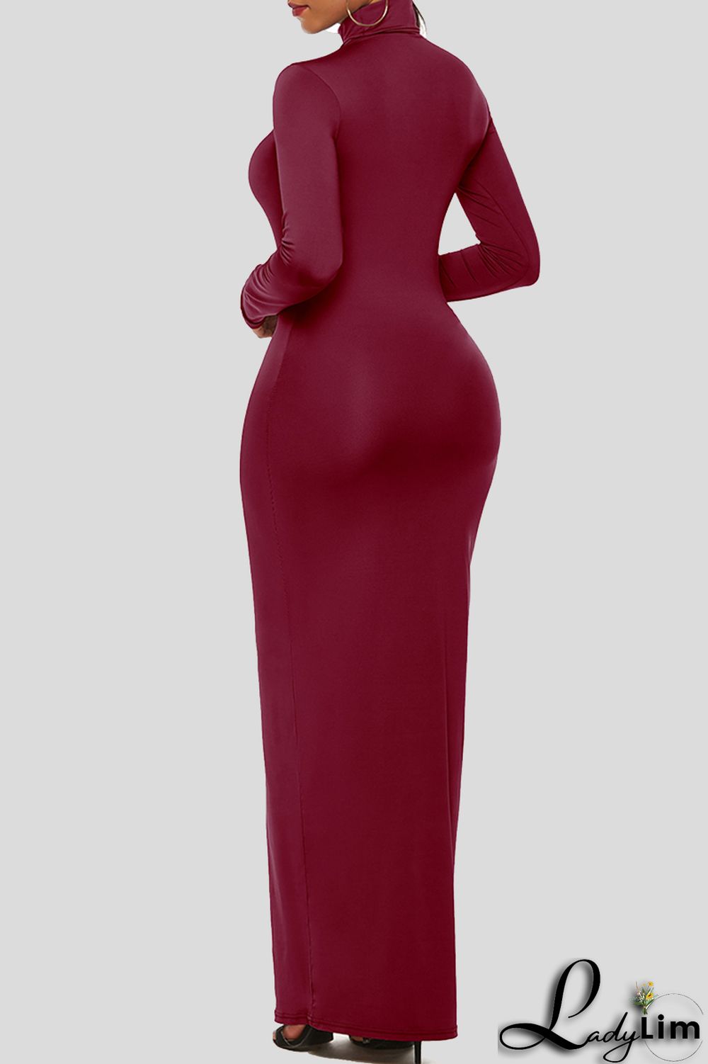 Black Fashion Casual Solid Basic Turtleneck Long Sleeve Dresses
