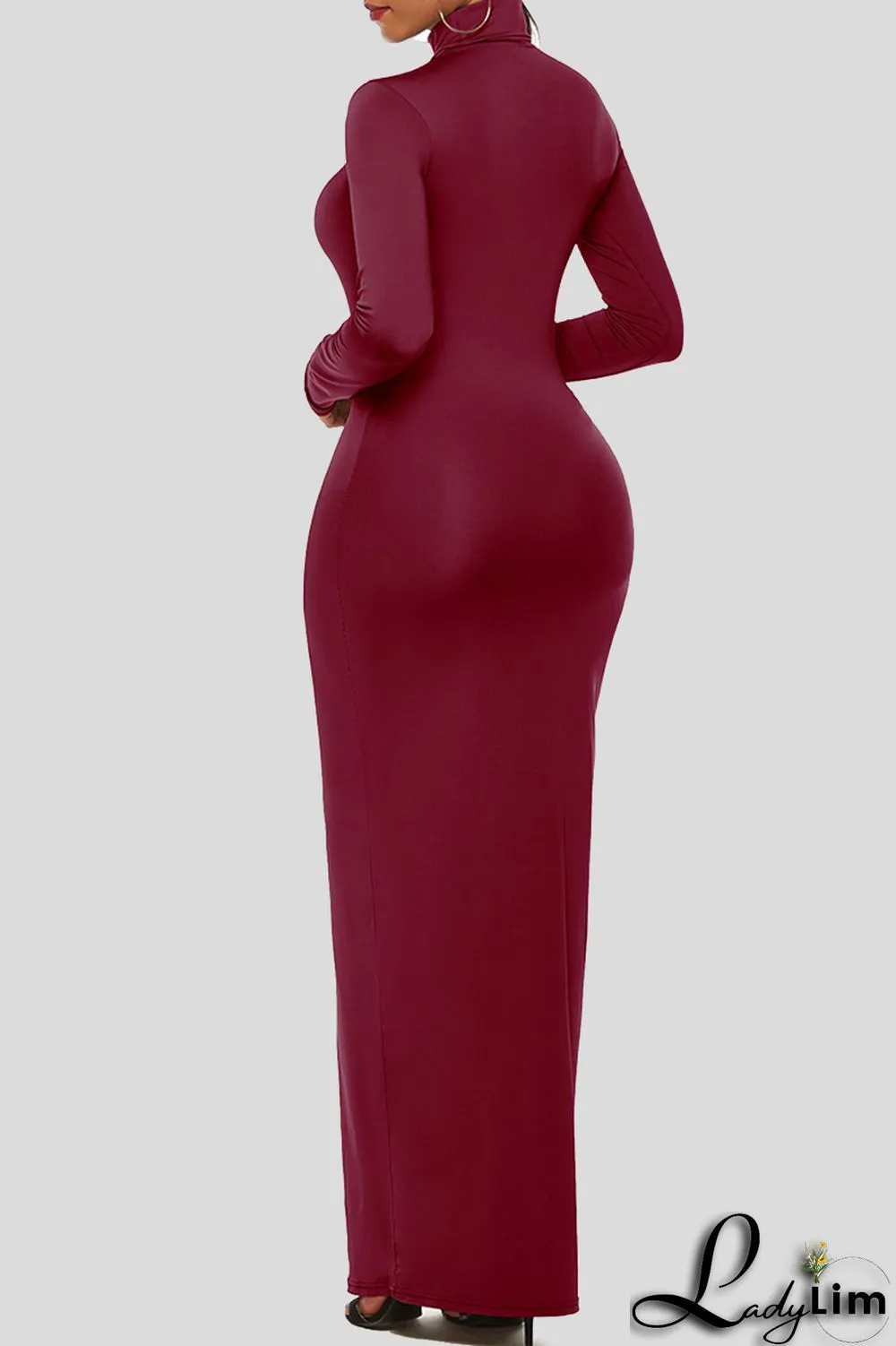 Black Fashion Casual Solid Basic Turtleneck Long Sleeve Dresses