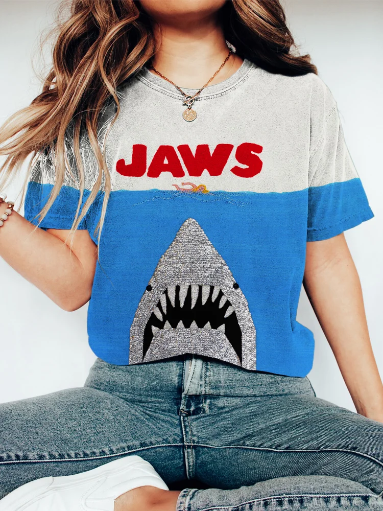 Wearshes Ocean Killer Shark Jaws Print Short Sleeve T-Shirt