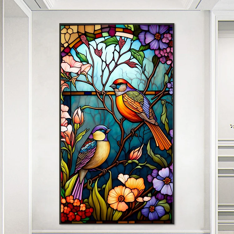 5D DIY Full Round Drill Diamond Painting Stained Glass Flower Bird Home  Decor
