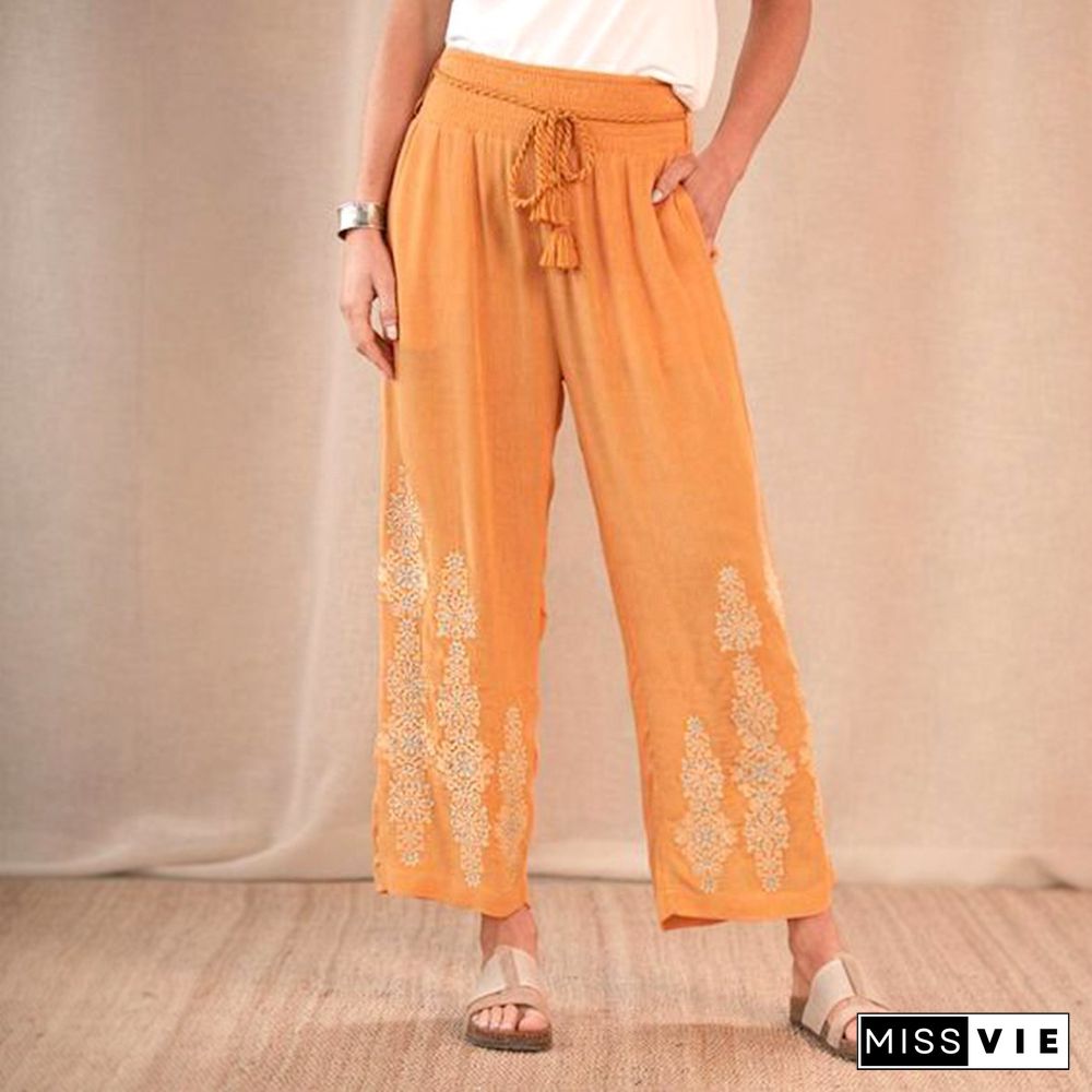 Orange Elastic Straight Casual Pants