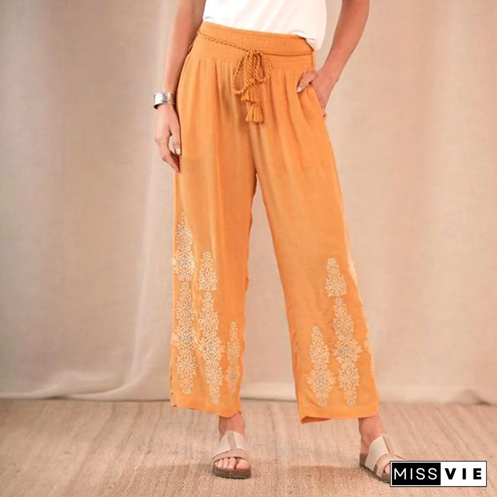 Orange Elastic Straight Casual Pants
