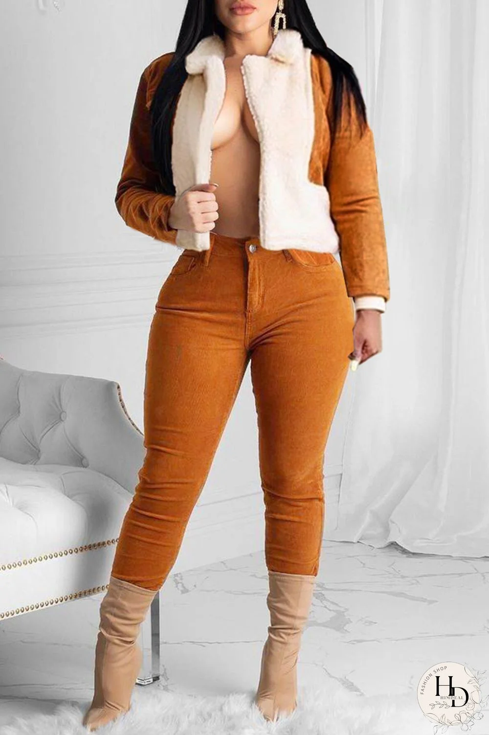 Black Celebrities Solid Patchwork Turndown Collar Outerwear