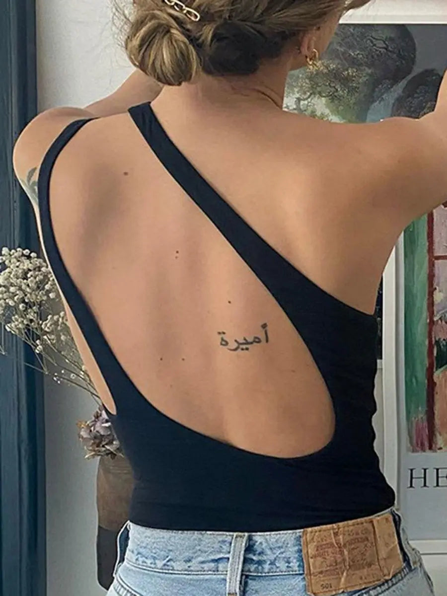 Sloping Shoulder Bare Back Tank Top