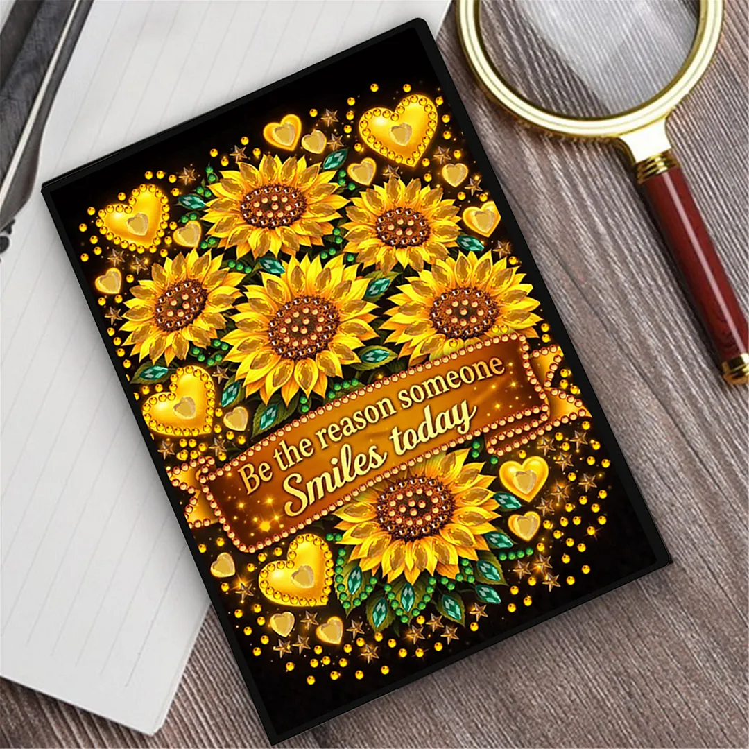 DIY Flower Diamond Painting Journals Notebooks 50 Pages A5 No Lines Special Shaped Diamond Art Kits for Beginners Craft Lovers and Artists (Sunflower)