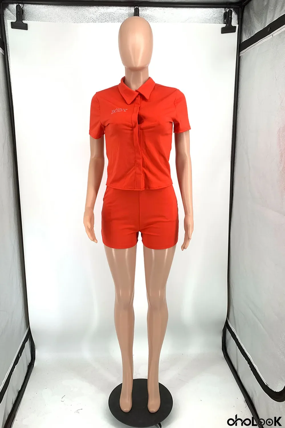 Water Blue Casual Print Letter Turndown Collar Short Sleeve Two Pieces