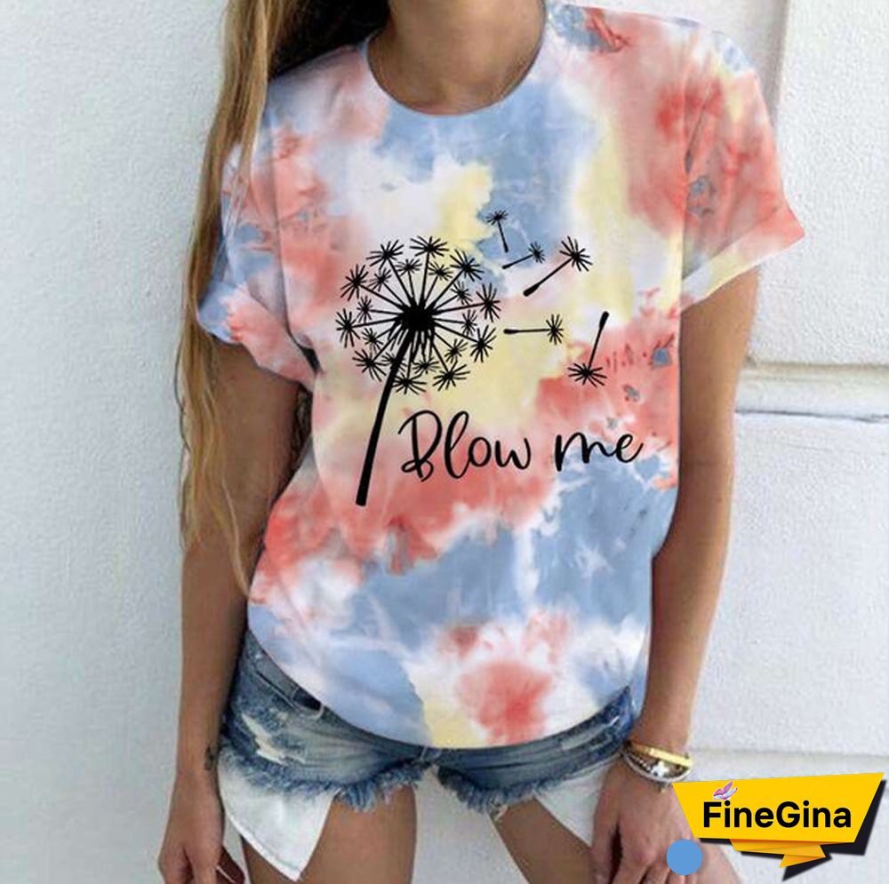 Cute Dandelion Blow Me Printed T-Shirts Women Short Sleeve Funny Round Neck Tee Shirt Casual Summer Tops