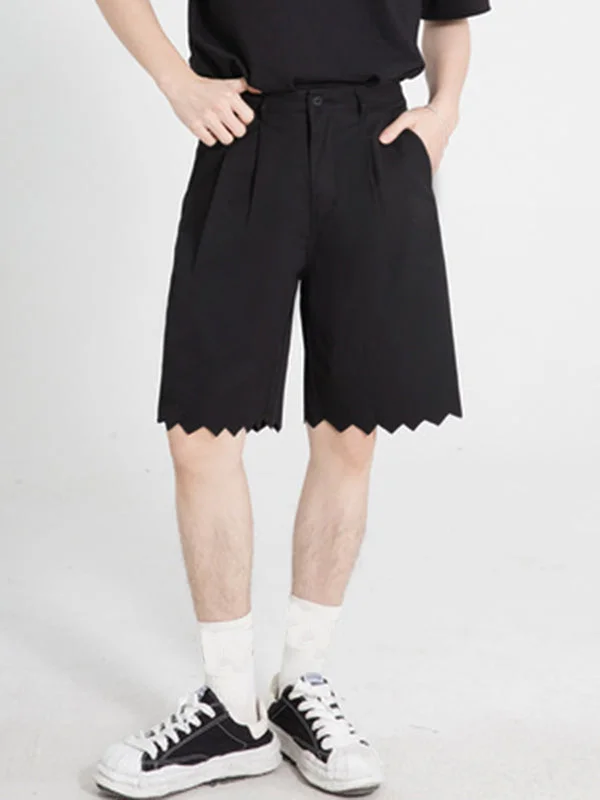 Aonga - Mens Solid Irregular Cuff Casual Shorts
