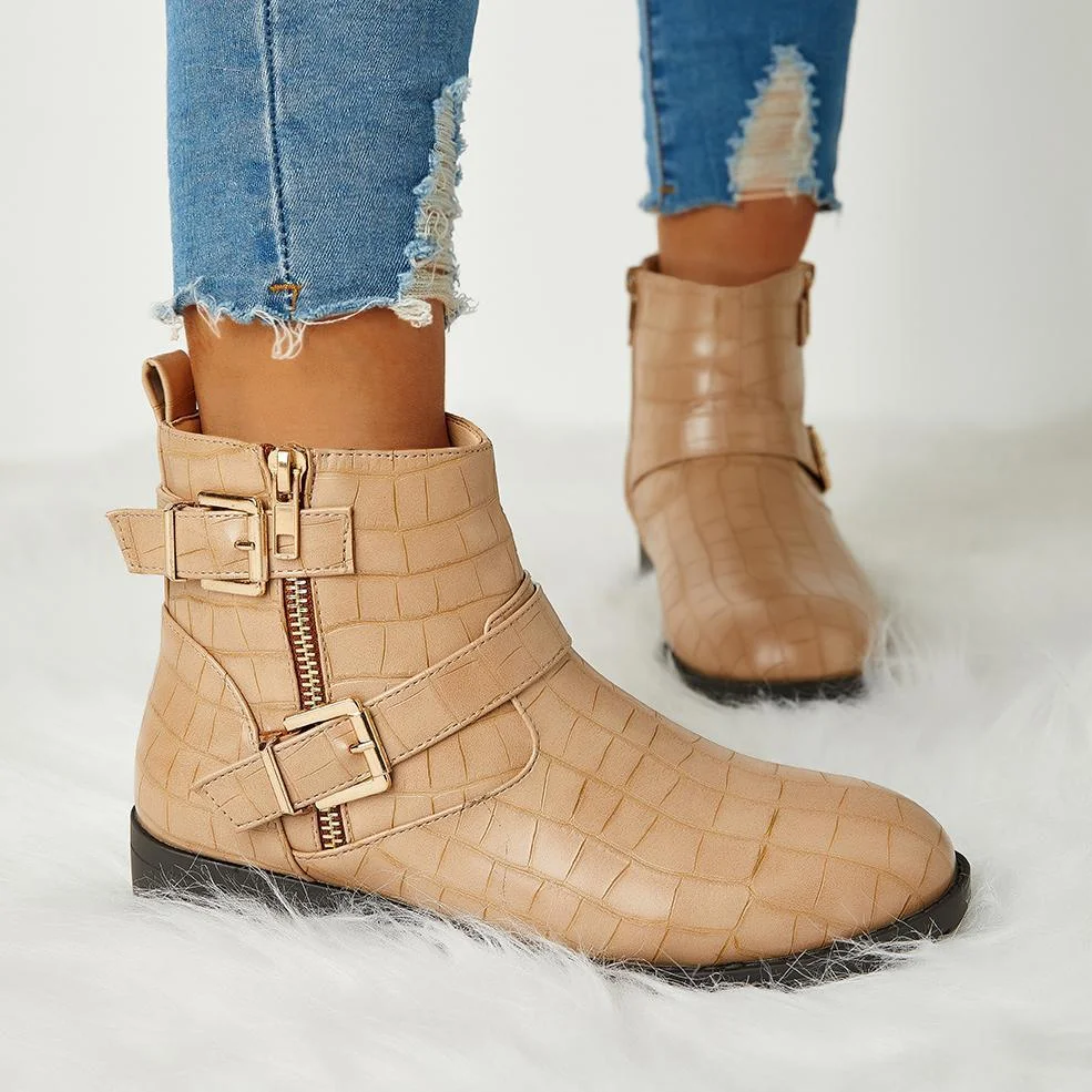 Women Trendy Bright Leather Zipper Buckle Ankle Boots