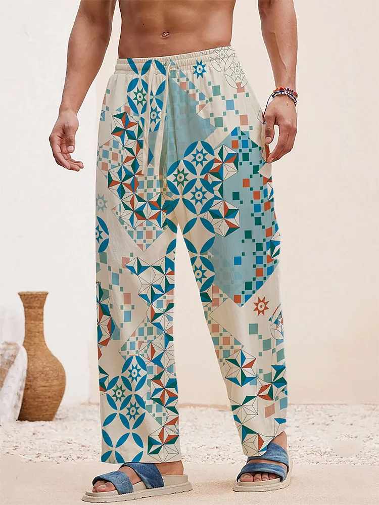 Men's Geometric Japanese Style Pattern Casual Pants