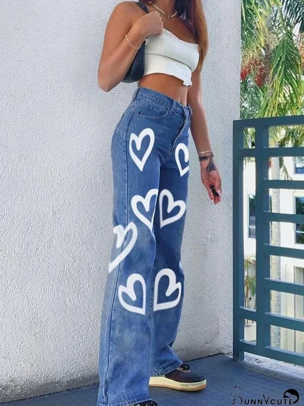 Loose Personality Graffiti Print Straight-leg Jeans
