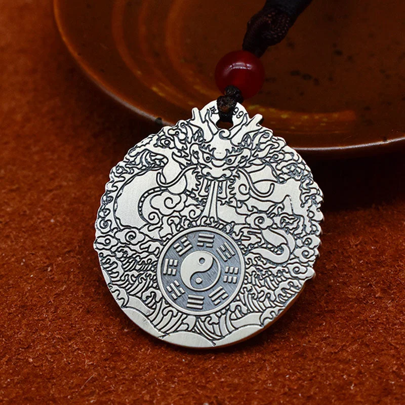 Dragon Yin Yang 999 Sterling Silver Rotatable Luck Necklace Pendant