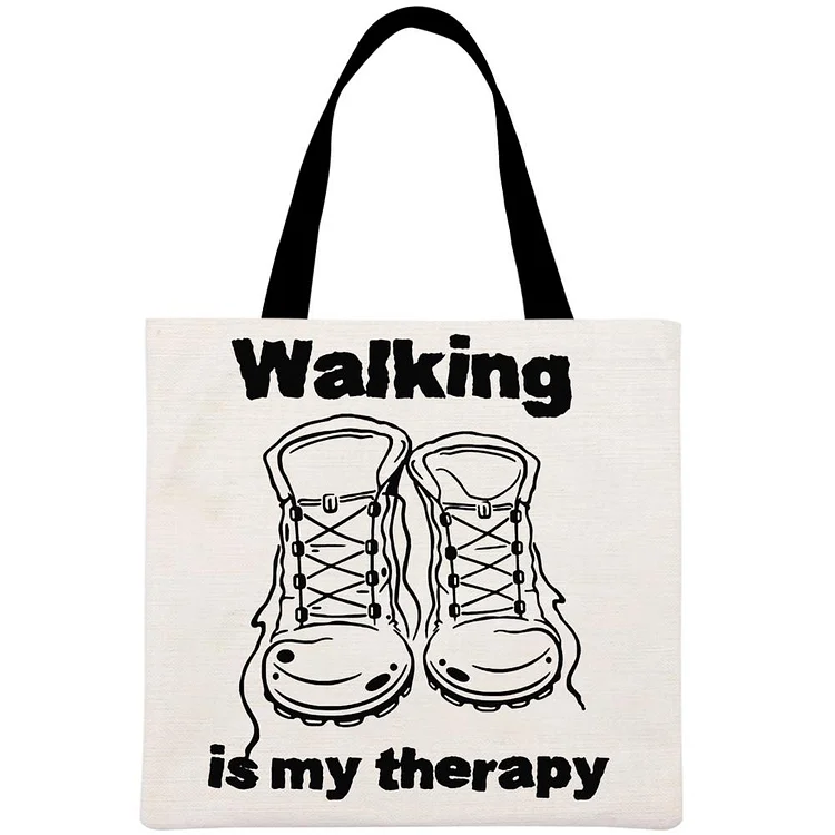 Walking is my therapy Printed Linen Bag-Annaletters