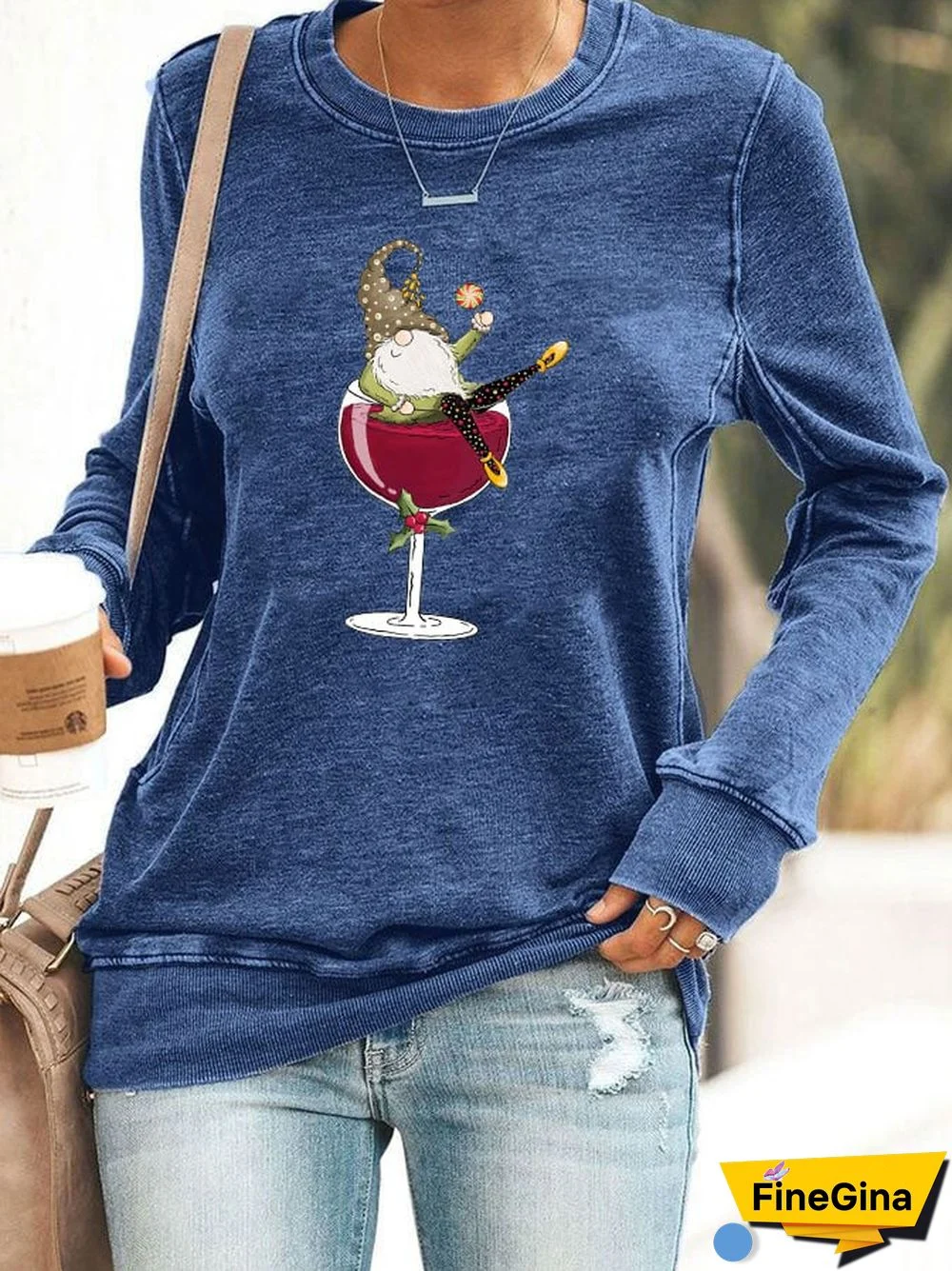 Women's Christmas Wineglass Gnome Sweatshirt