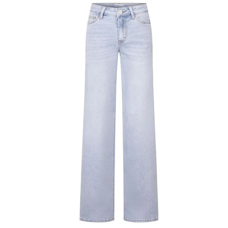  New Mid-Low Rise Tummy Control Curve-Hugging Plus Size Stretch Distressed Wide-Leg Jeans 