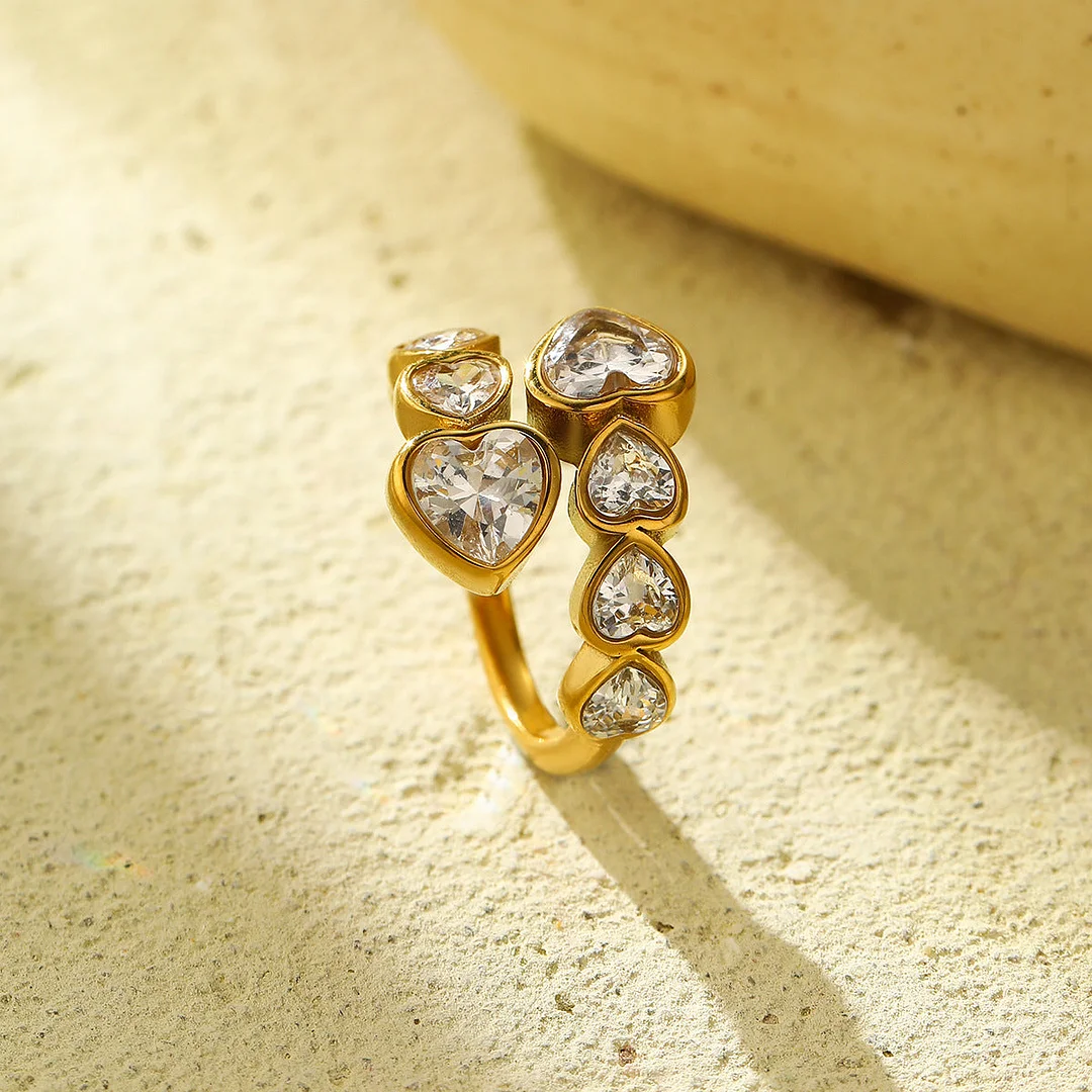 Heart to Heart Love Zircon Titanium Steel Ring