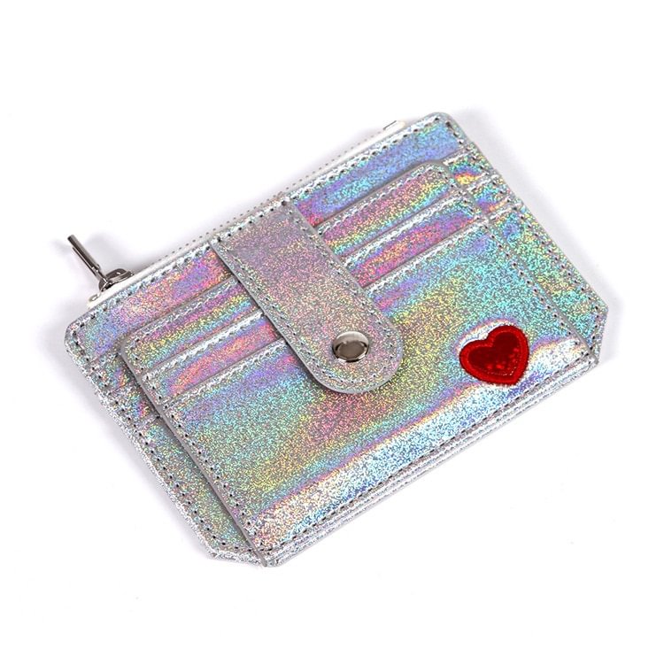 1 Pc Women Laser Card Holder Student Card Wallet Mini Slim Cute Laser Heart Girl Bus ID Card Purse Case Porte Carte US Mall Lifes