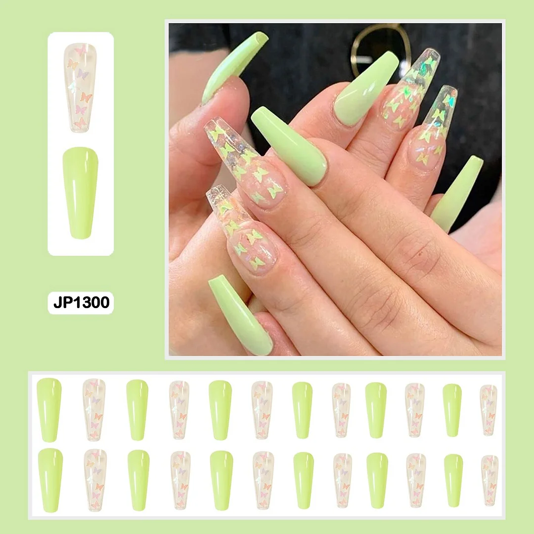 Butterfly Pattern Three-dimensional Butterfly Fairy Nail Art Wearable False Nails With Glue 24pcs/box With DIY Tools-Nail Inspo