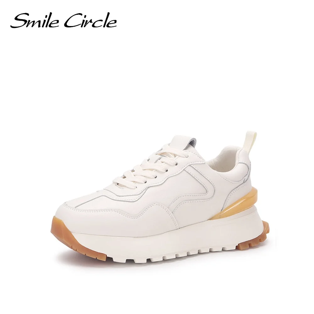 Smile Circle Chunky Platform Sneakers Women Flat Shoes Fashion Lace-up Comfortable Thick Bottom Casual Shoes for Women