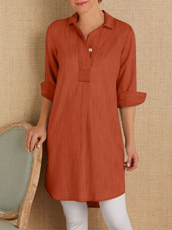 Women's Casual Loose Long-Sleeved Solid Color Linen Top