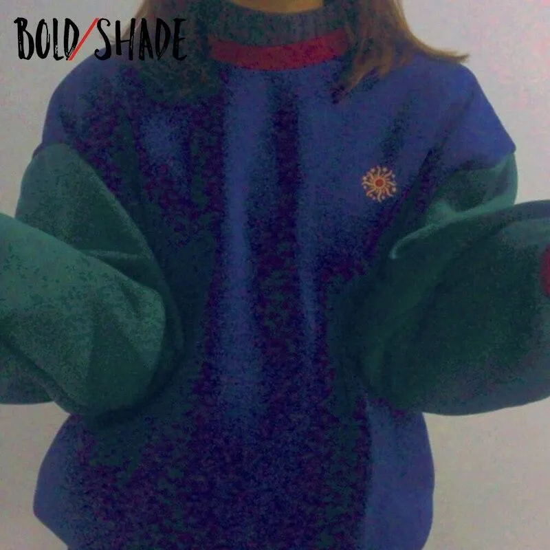 Bold Shade Indie Women Goblincore Sweatshirt Colorblocking Print Oversized Long Sleeve Hoodies Vintage Y2K Hoodies Winter Fall
