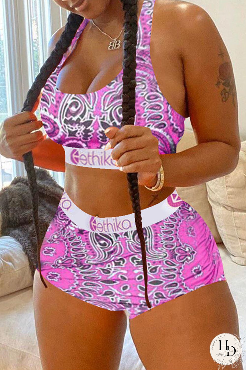 Colour Casual Sportswear Print Vests U Neck Sleeveless Two Pieces