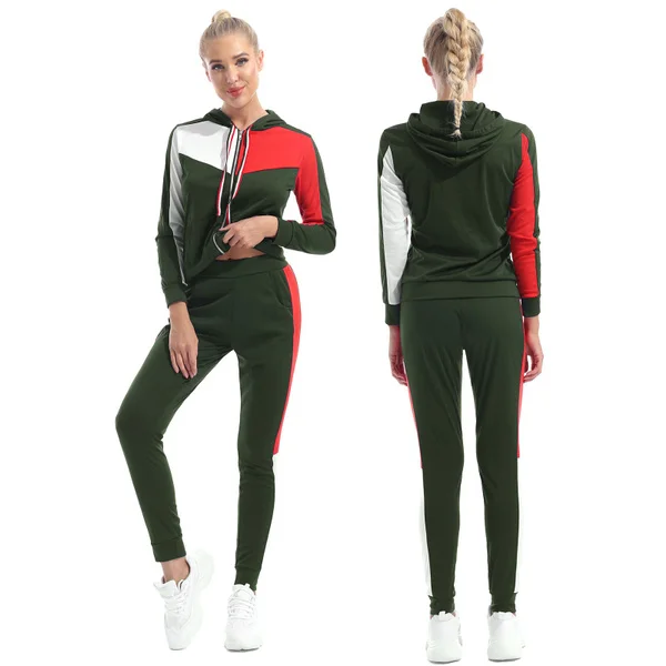 Womens Two Piece Outfits Sets Zipper Crop Tops Hoodie Sweatsuits Sport Workout Fitness Active Tracksuits