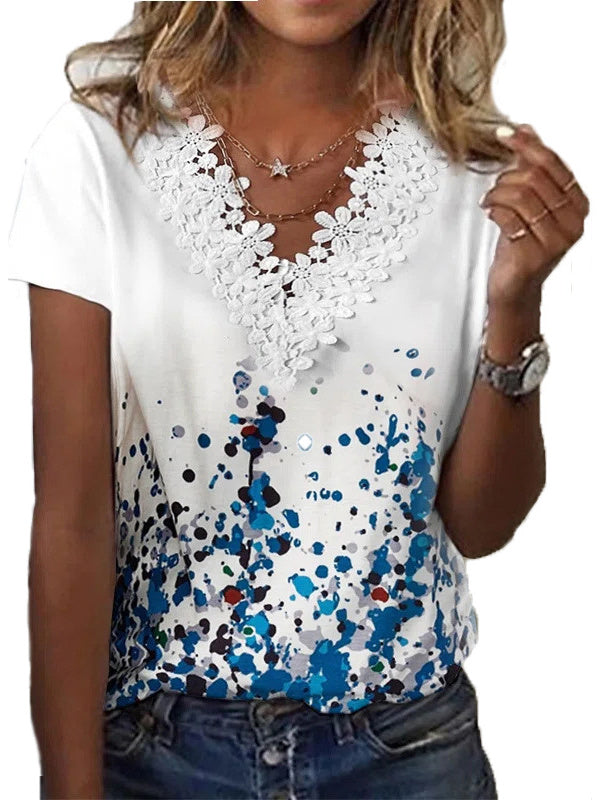 Women Long Sleeve V-neck Graphic Floral Printed Top