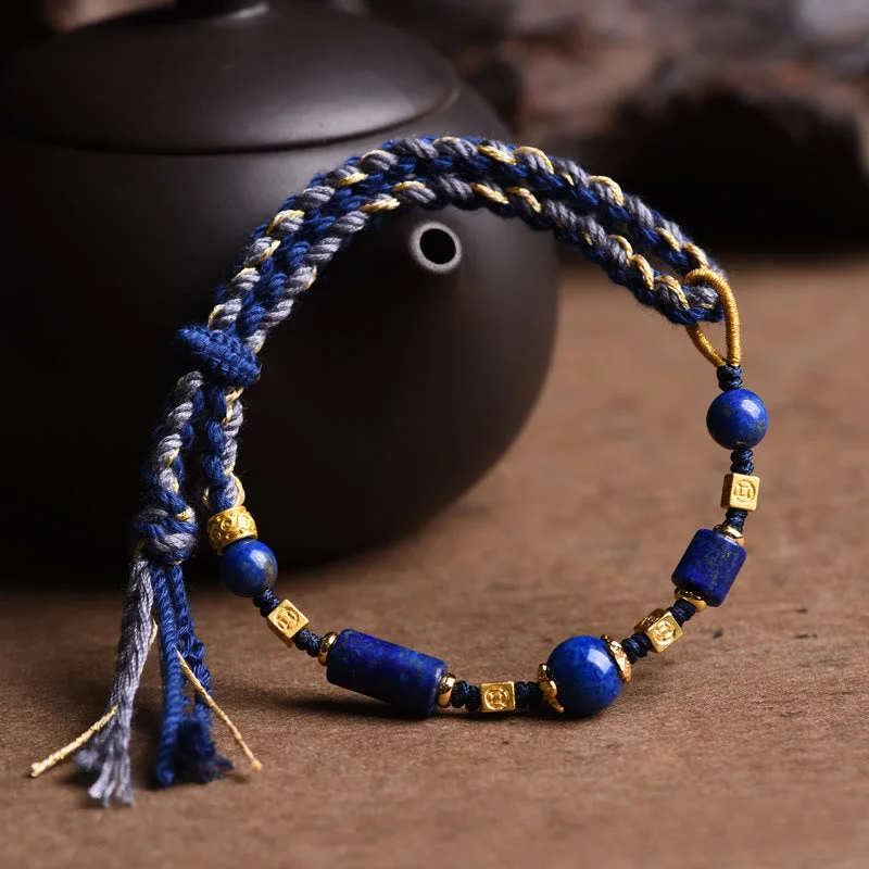 Handmade Natural Lazurite Bead Positive Rope Bracelet