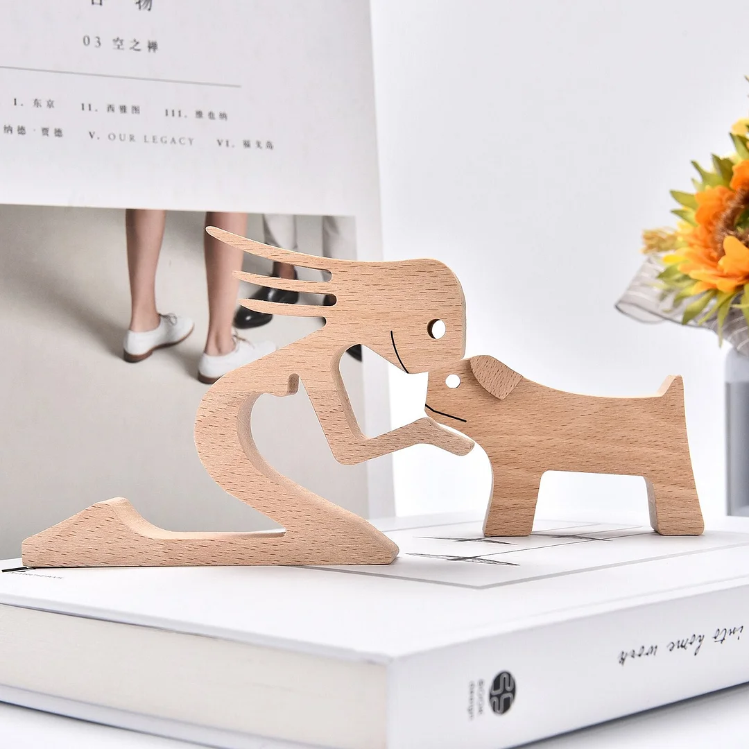 Wooden Dog Sculpture Home Decor Desk Decorations accessorie Crafs Wooden Figurines Two Piece Decor Home valentines day gift