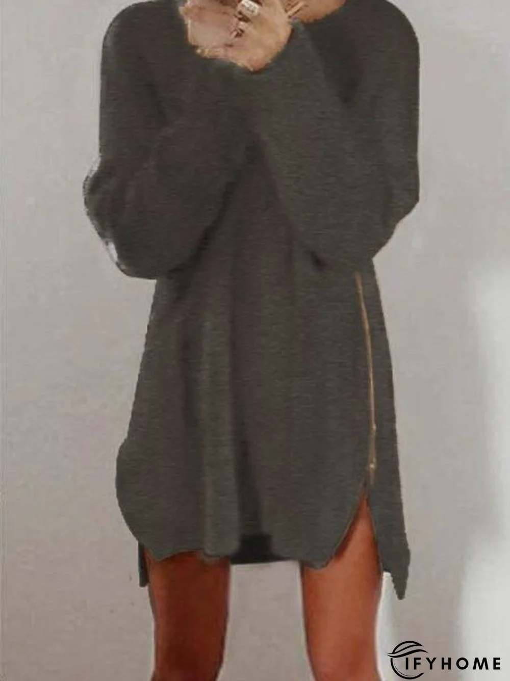 Fluffy Zipper Long Sleeve Casual H-line Sweater | IFYHOME