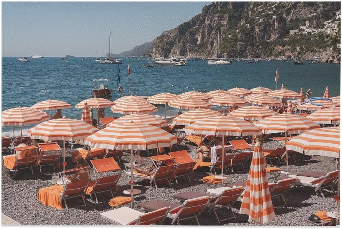 Italy Beach Club Amalfi Coast Mediterranean Exquisite Wall Art Wall Decoration Painting Housewarming Gift Suitable for Living Room Office Washroom Bathroom Bedroom Toilet Kitchen And Other Decorations 24x36inch(60x90cm)
