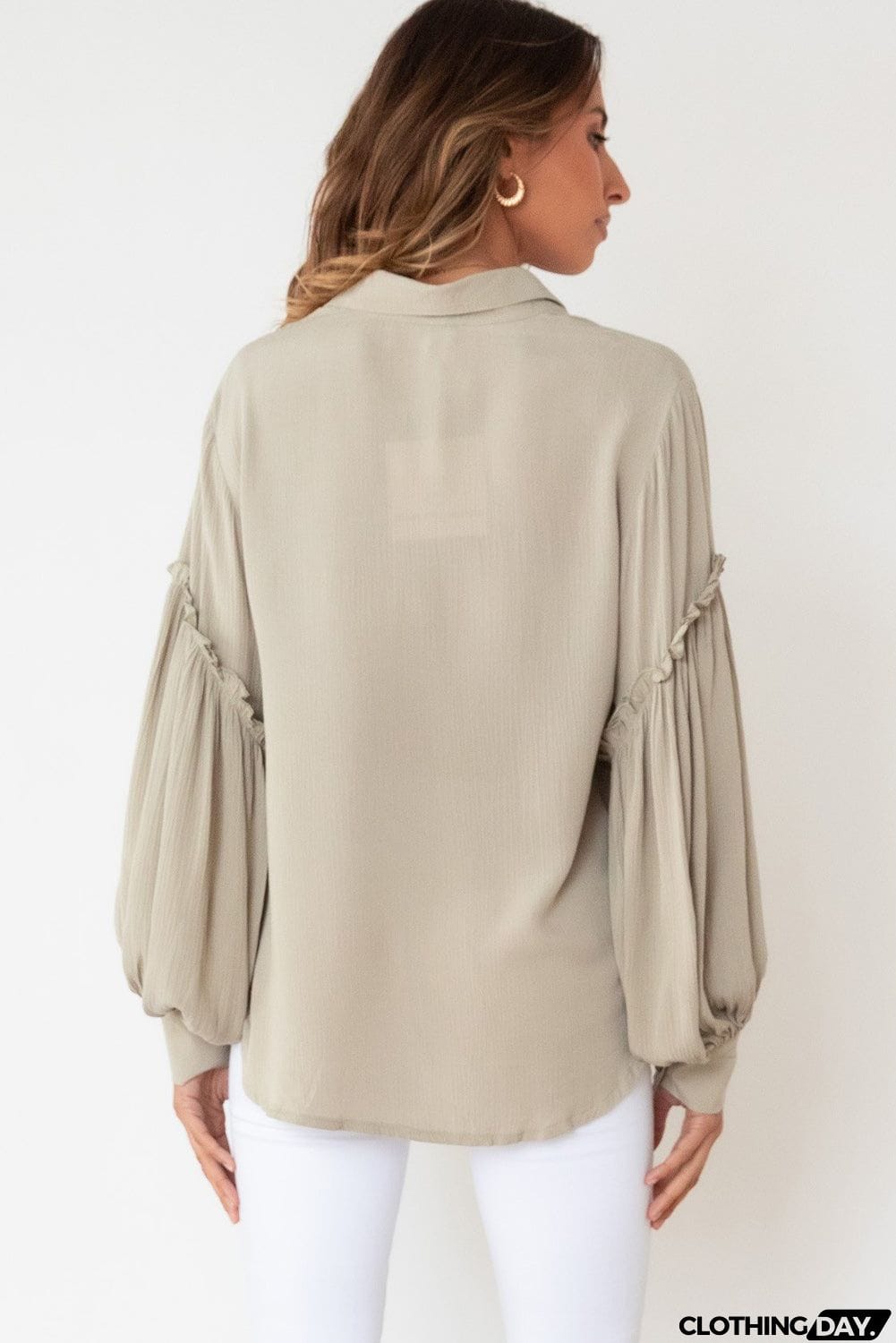 Ruffled Patchwork Bubble Sleeve Loose Shirt