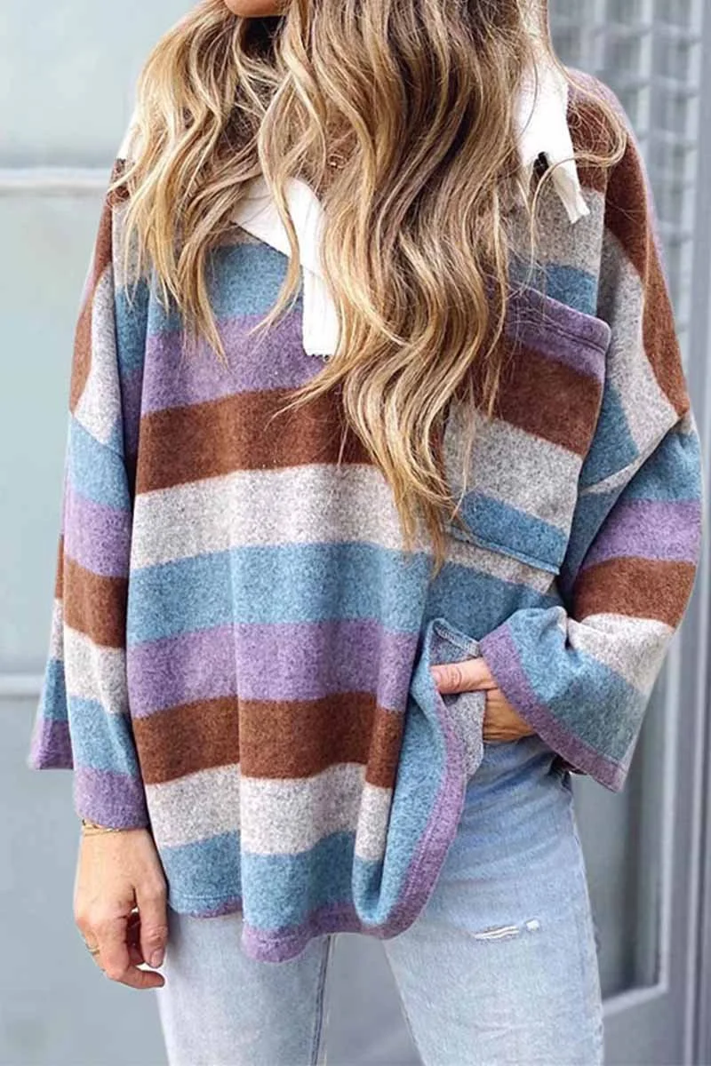Striped Contrast Sweatshirt Tops